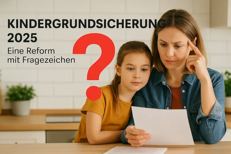 Mutter und Tochter blicken nachdenklich auf ein Dokument zur Kindergrundsicherung.