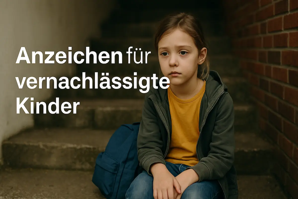 Mädchen sitzt traurig allein auf Treppe – Anzeichen für vernachlässigte Kinder.