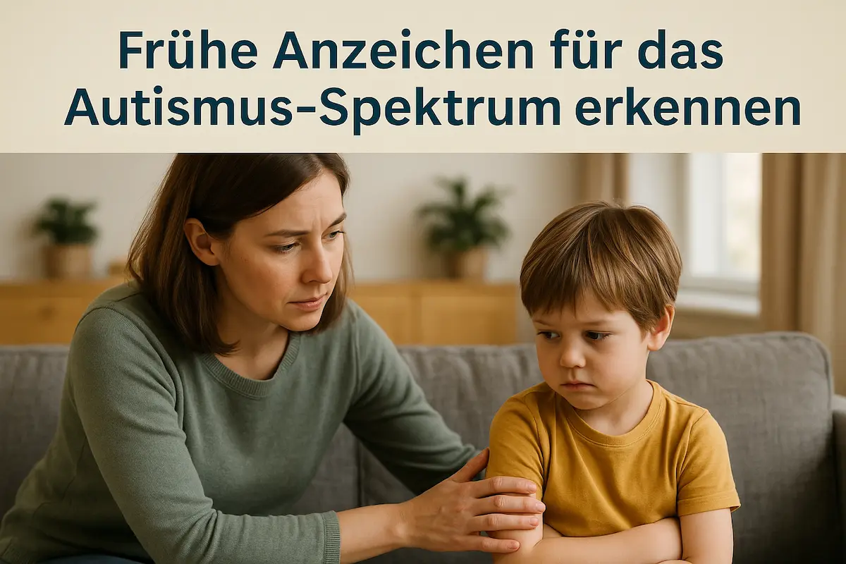 Mutter sitzt besorgt neben ihrem Kind und zeigt Nähe – Szene zu frühen Anzeichen des Autismus-Spektrums.